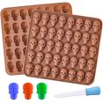 thumbnail image 1 of Juego de 2 con 80 moldes de silicona para dulces, cavidades, molde de calavera, molde de cavidades, molde de silicona para Halloween con pipeta (marrón), 1 of 5
