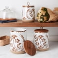 thumbnail image 3 of TTU Tabletops Gallery Ceramic Canister Collection- Stoneware Designed Kitchen Storage Acacia Wood White Set, 3 Piece Botanical  Canister Set, 3 of 11