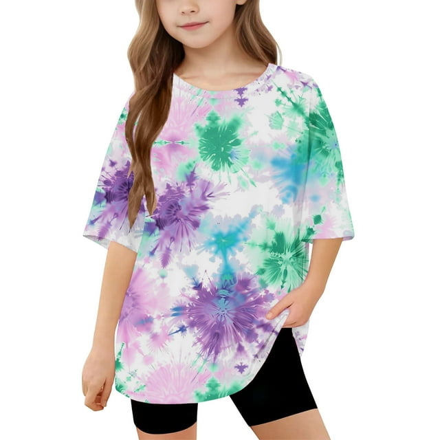 DecSea T-Shirt à Manches Courtes pour Filles, Été, Col Rond Imprimé, Décontracté, Basique, 5-14 Ans