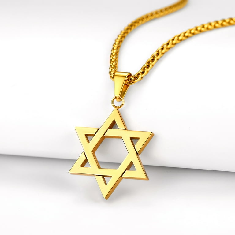 U7 Mens Star of David Necklace 18K Gold Plated Jewish Pagan