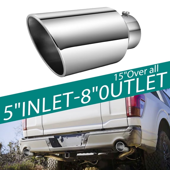 5 Inch Inlet 8 Inch Outlet Universal Car Straight Exhaust Tail Throat Tailpipe Exhaust Tip 15inch Length Tailpipe Anti-Corrosive