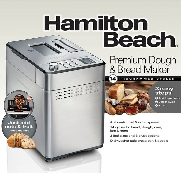  Hamilton Beach Premium Dough & Bread Maker Machine with Auto  Fruit and Nut Dispenser, 2 lb. Loaf Capacity, 14 Programmable Settings  Including Gluten Free, Stainless Steel (29888): Home & Kitchen