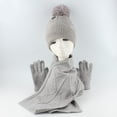 thumbnail image 2 of Yesbay 3Pcs/Set Women Hat Scarf Gloves Set Plush Ball Decor Knitting Hat Long Scarf Touch Screen Gloves Set, 2 of 8