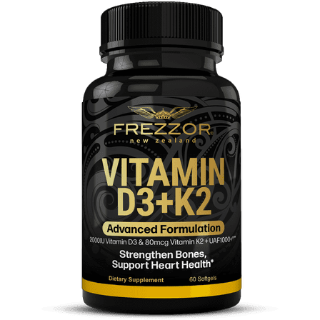 FREZZOR Vitamin D3 and K2, Bone & Heart Health, One Bottle, 60 Capsules