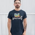 thumbnail image 3 of Tee Hunt Be Yourself T-Shirt LGBT Support Gay Pride Rainbow Good Vibes Ally Men's Tee, Navy Blue, Medium, 3 of 5