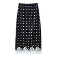 thumbnail image 2 of Women's Polka Dot Lace Hem Midi Sleep Skirt, Elastic Waist Lace Trim Half Slip Loungewear Skirt Black S(S), 2 of 6