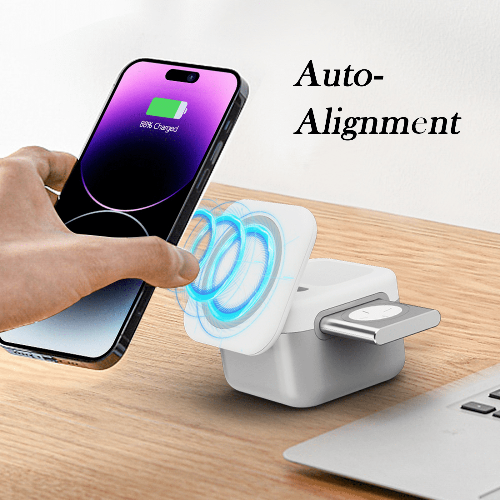 3 in 1 Charging Station for Apple, Wireless Phone Charger Stand with Night Lamp, Travel Foldable Magnetic Cube Magsafe Dock for iPhone 16 15 14 13 12 Series/Apple Watch/Airpods