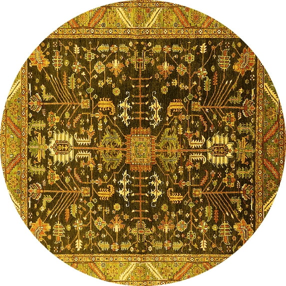 Ahgly Company Machine Washable Indoor Round Oriental Yellow Industrial Area Rugs, 3' Round