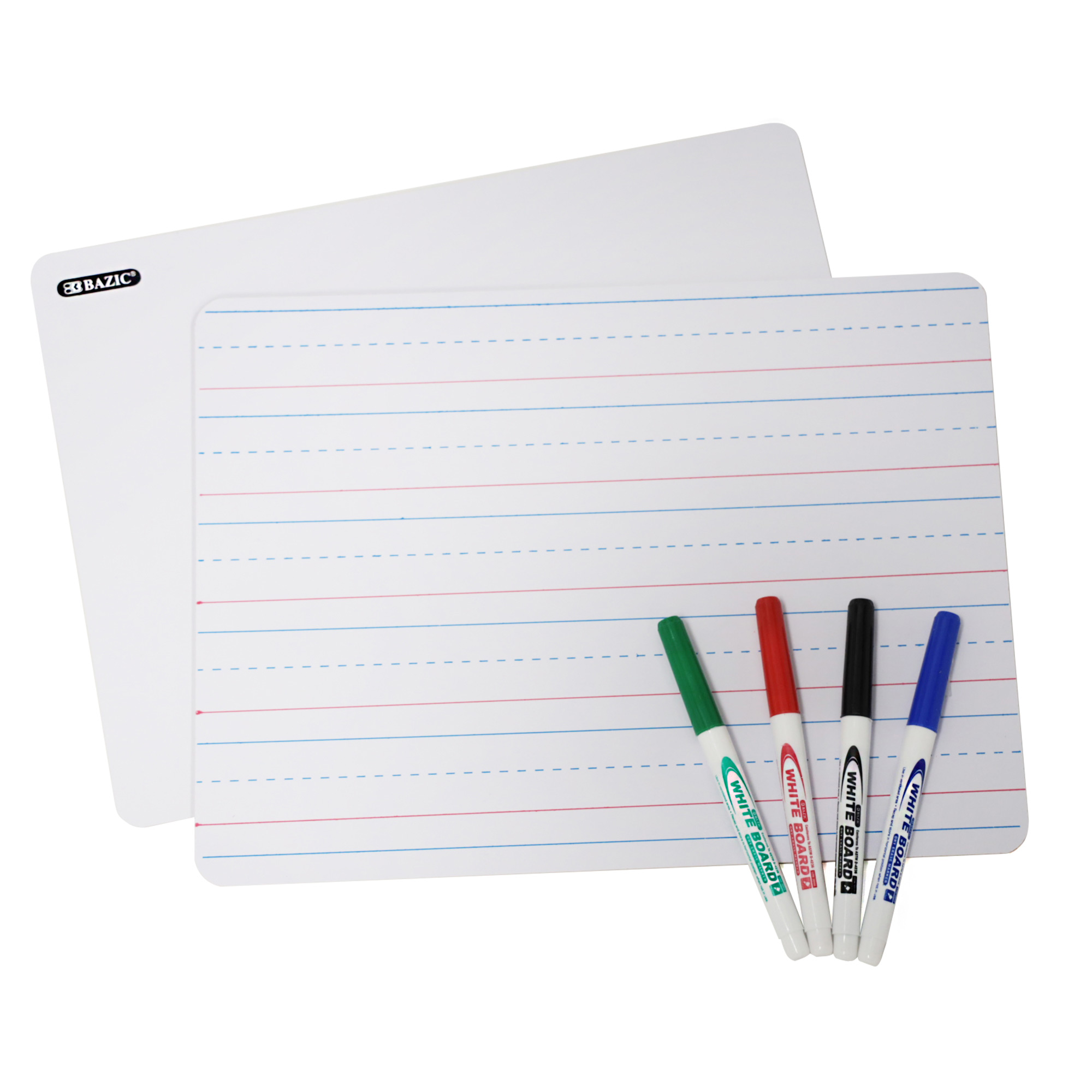 BAZIC Dry Erase Lap Board + 4 Color Marker, Double Sided Whiteboard