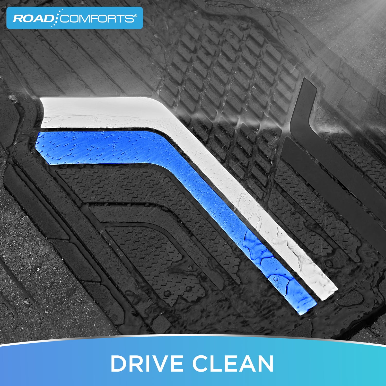Road Comforts Car Floor Mats,Heavy-Duty Rubber Car Floor Mats,Sports Style Car Floor Mats,Non-Slip,Front,Universal Fit,Blue&Sliver