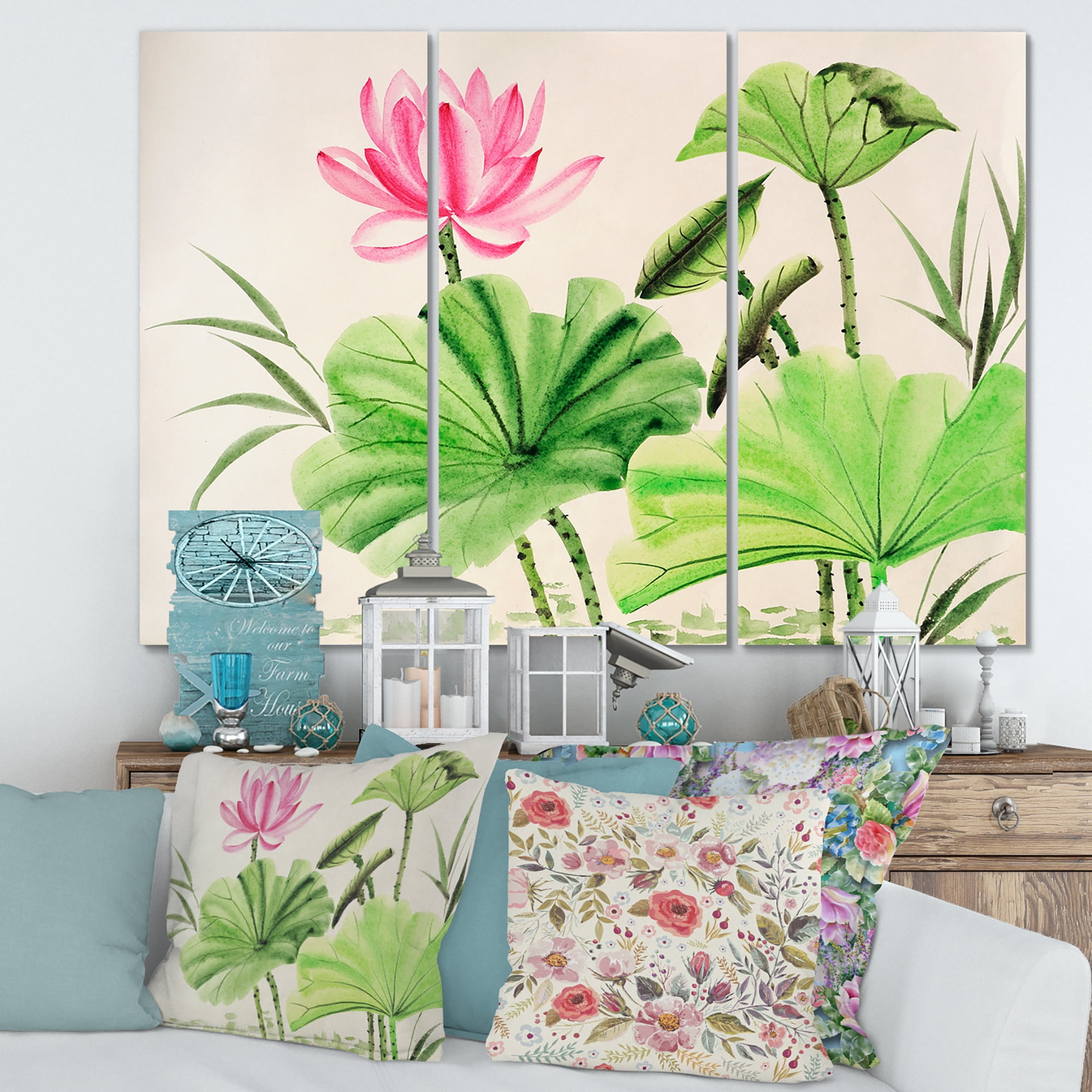 Designart ' Ancient Pink Lotuses In The Pond V ' Traditional Canvas Wall Art Print