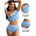 thumbnail image 3 of Eytino 2 Piece Swimsuit for Women One Shoulder High Waisted Bikini Sets Color Block Trim Ruffle Hem Bathing Suits Beach Swimwear Sky Blue XL, 3 of 8