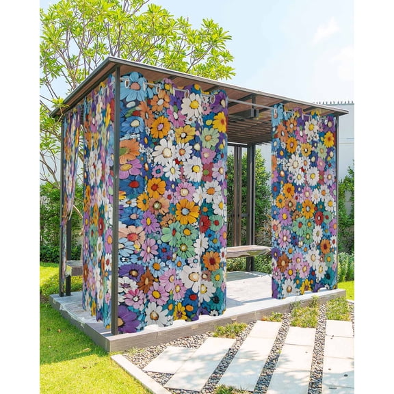 nqOlkjepod Outdoor Curtains for Patio Waterproof, Colorful Spring Floral Outdoor Privacy Panels Grommet, Oil Painting Flowers Modern Abstract Blackout Outside Curtains for Porch 54"x95", 2 Panels