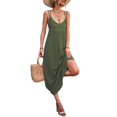 thumbnail image 1 of Womens Double Spaghetti Strap V-Neck Maxi-Long Cami Dress Sexy Lace-Up Strappy Backless Pleated A-Line Beach Dresses Red XL, 1 of 4