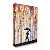 The Stupell Home Decor Collection Melting Colors Rainbow Rain Drops Umbrella Dancing Silhouette Stretched Canvas Wall Art, 24 x 30