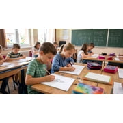 30 Piece Stationary Kit with 1 Spiral Notebook, 5 Pens, 5 Pencils, 5 Crayons, 3 Folders, 3 Erasers, 2 Text Brighteners, 2 G. Sticks, 1 Scissor, 1 Ruler, 1 Sharpener & 1 Soft Pencil Case