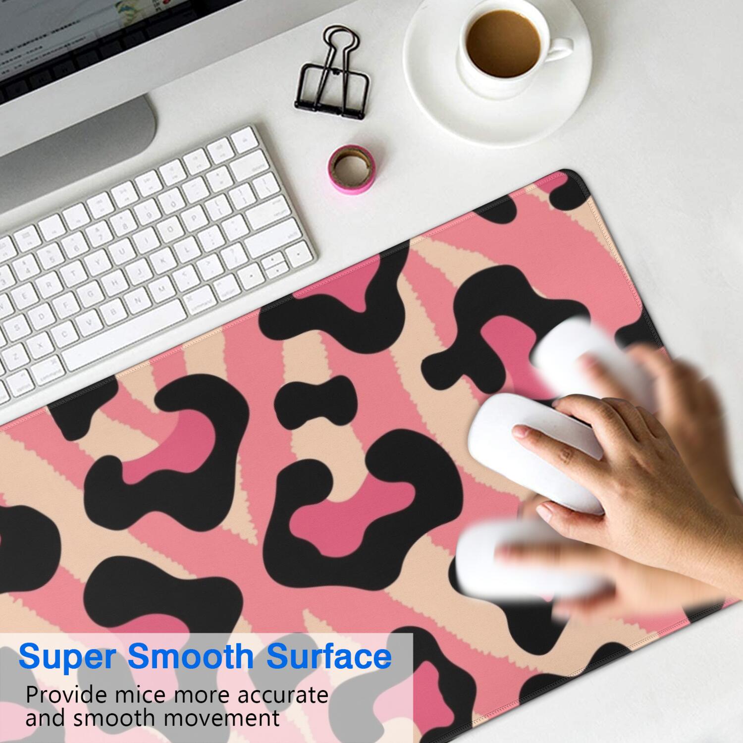 Long Mouse Pads for Desk,Pink and Black Of Leopard Print Desk Mats on Top Of Desks, Desk Mouse Pad Extra Large with 3mm Non-Slip Base and Stitched Edge for Gaming,Office,Work,Home 31.5"x11.8"