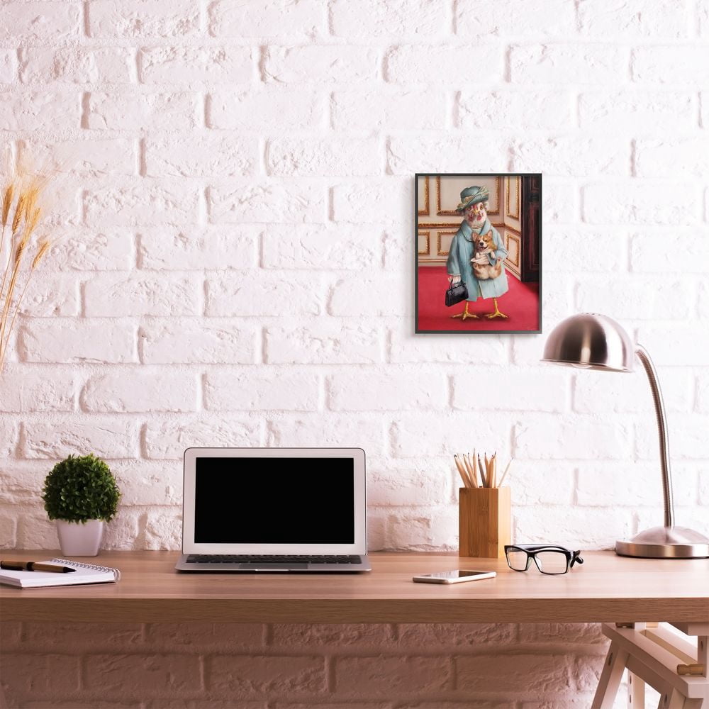 Stupell Industries Queen Chicken with Corgi Regal Animal Humor Framed Wall Art Design by Lucia Heffernan, 11" x 14", Black Framed