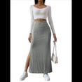 thumbnail image 1 of Faldas Tubo de Punto Ajustadas para Mujer, Falda Midi de Cintura Alta con Abertura Elástica Gris M, 1 of 7