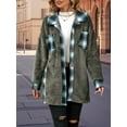 thumbnail image 4 of Shackets for Women Fleece Button Down Plaid Long Coat Lapel Hooded Fleece Lined Jacket Fashion Color Block Tops Gray S, 4 of 8