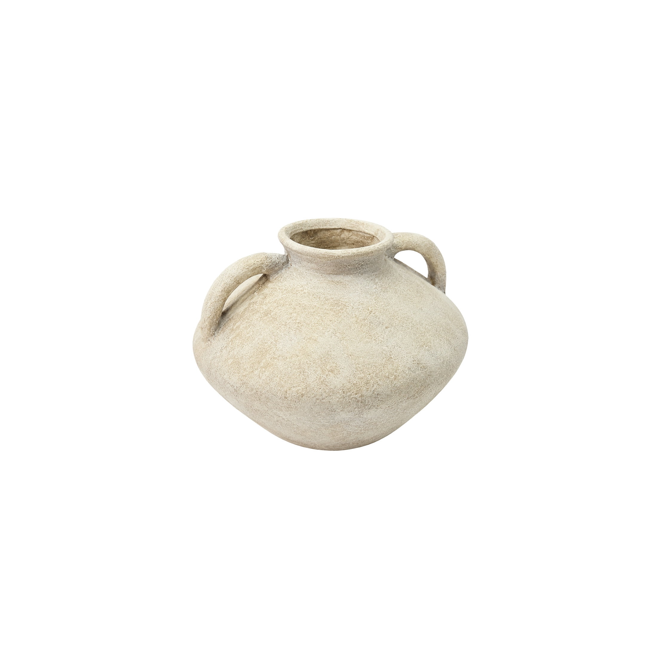 DecMode 7" Antique Style Washed Cream Ceramic Vase with Handles