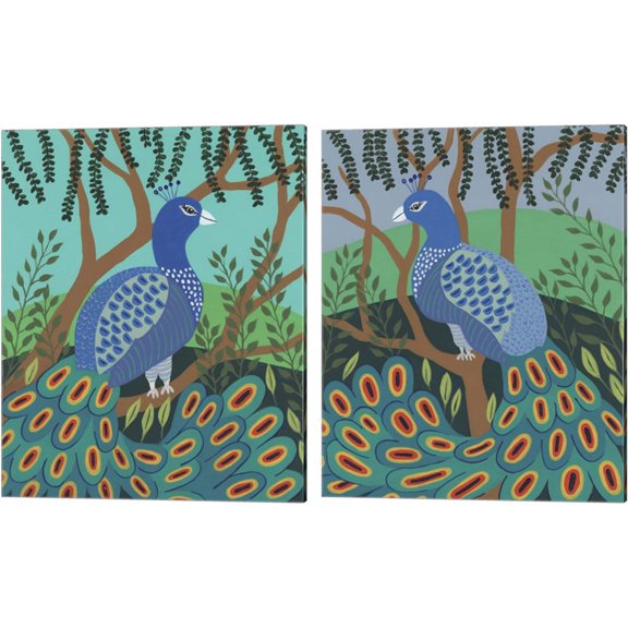 Great Art Now Dandy Peacock by Regina Moore 2 Piece Canvas Art Set Each 12"W x 15"H