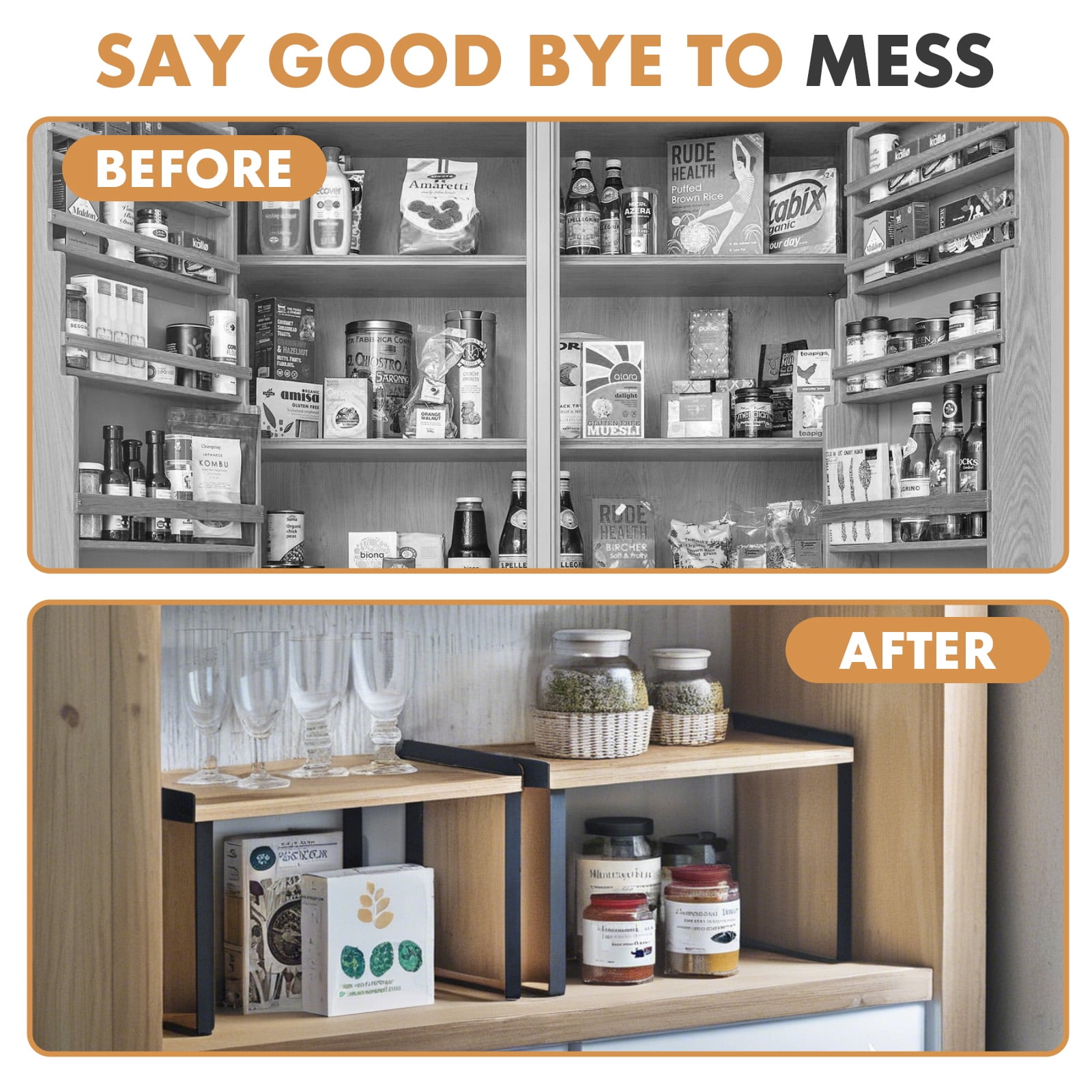 YOYTOO Kitchen Counter Organizer, 2 Pack Wooden Stackable Kitchen Countertop Cabinet Storage Shelves Spice Rack for Pantry
