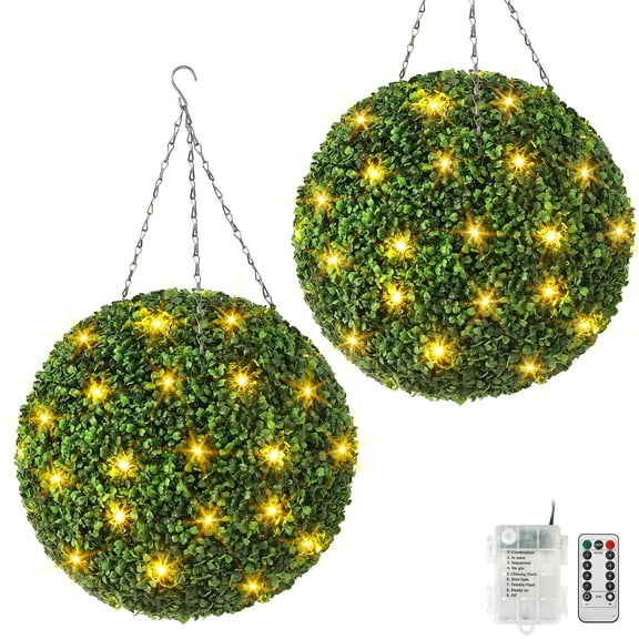 Luku Pre-Lit Artificial Topiary Ball Set - 40 LED Lights & 8 Modes with Remote