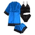 thumbnail image 5 of PMVFHDE Women's Satin & Lace 4 Piece Sleepwear Set Camisole Shorts Robe, Elegant Nightwear Set, Summer Lightweight Pajama Set, Elegant Bedtime Ensemble Blue,XS, 5 of 7
