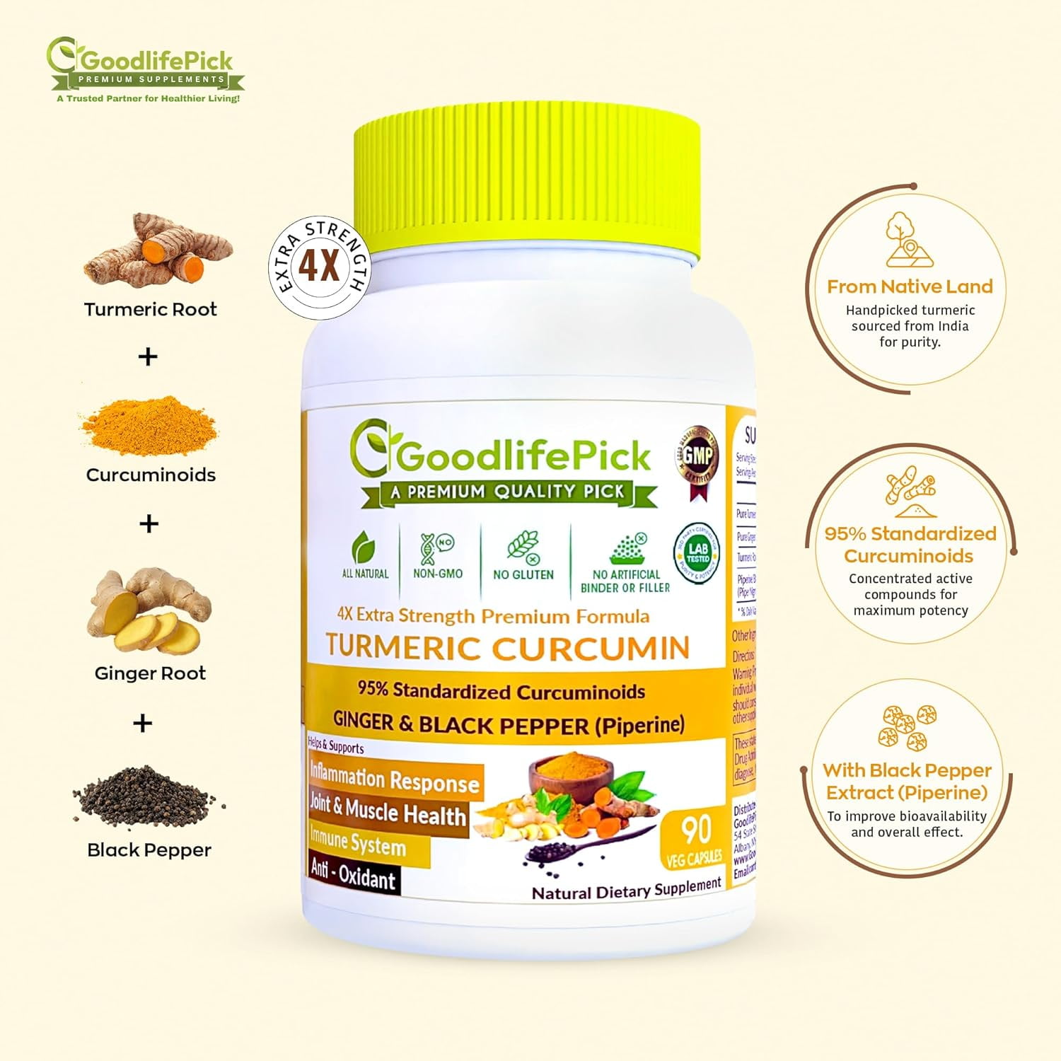 PowerfulTurmeric Curcumin with Ginger & Black Pepper Capsules,  95% Curcuminoids, for Extra Strength  (Pack of 2)