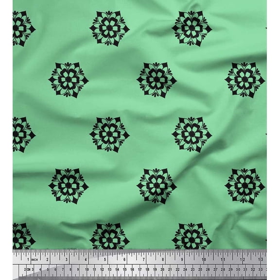 Soimoi Green Cotton Duck Fabric Artistic Floral Fabric Prints By Yard 42 Inch Wide