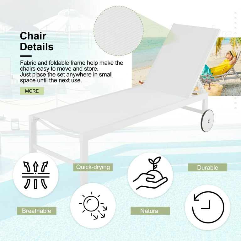Walsunny 2pcs Outdoor Chaise Lounge Set, Adjustable, Aluminum