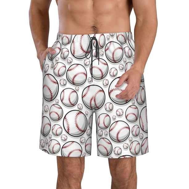 Balery Cute Baseball Traje de Baño Estilo Hawaiano para Hombre, Shorts de Secado Rápido con Bolsillos-X-Large