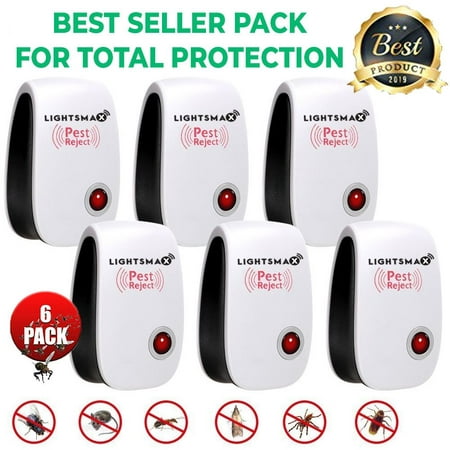 6 PK [2019 NEW UPGRADED] LIGHTSMAX - Ultrasonic Pest Repeller - Electronic Plug -In Pest Control Ultrasonic - Best Repellent for Cockroach Rodents Flies Roaches Ants Mice Spiders Fleas