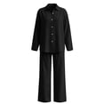 thumbnail image 3 of NMMUED 2 Piece Outfits for Women Casual Lounge Sets Long Sleeve Button Down Shirts and Wide Leg Pants Sets Tracksuit Matching Sets Women Clothing Black L, 3 of 7