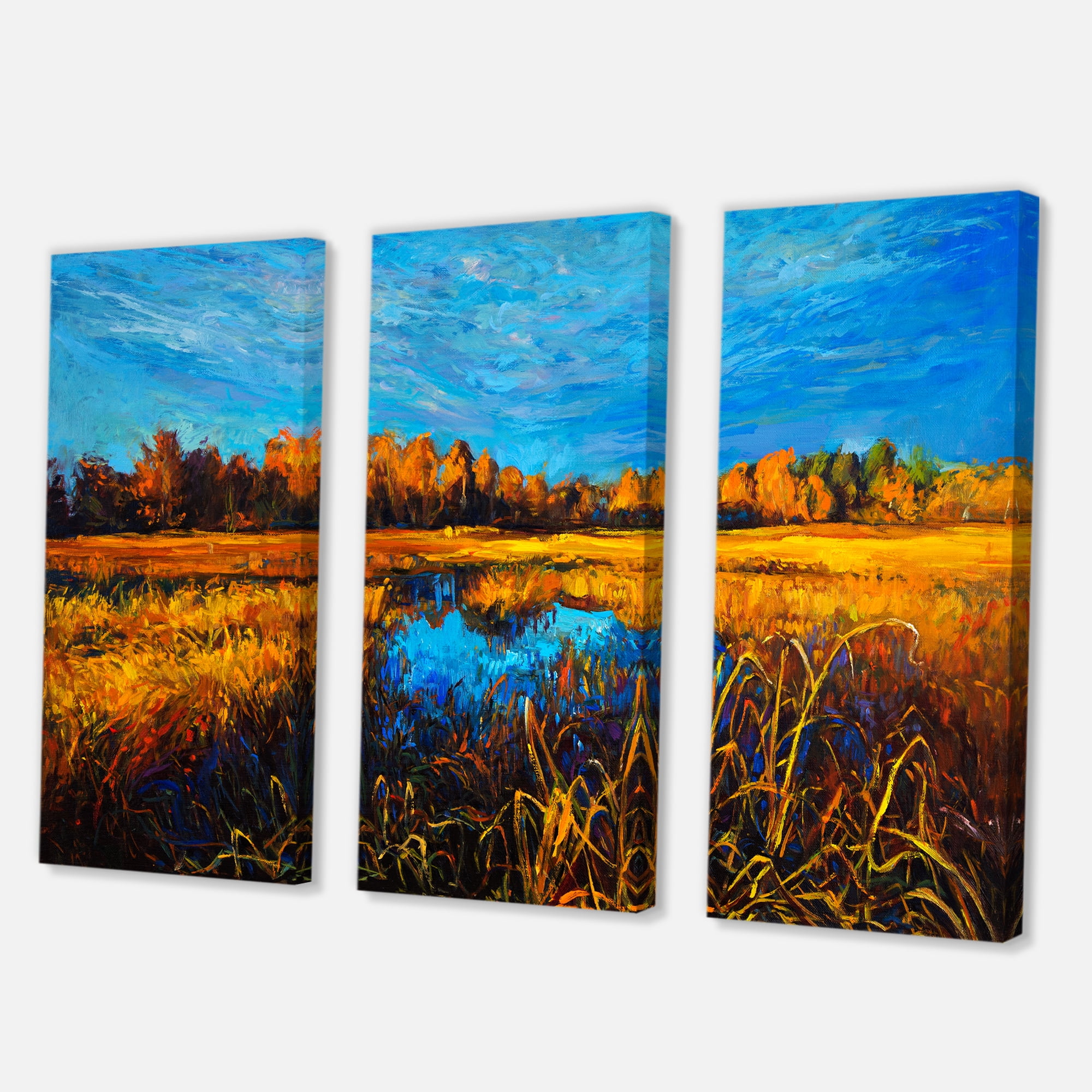 Designart ' A Light Blue Sky Over Orange Meadows ' Traditional Canvas Wall Art Print