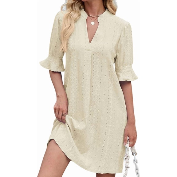 ZANKLEY Dress for Women V Neck Short Sleeves Casual Flowy Summer Beach Vacation Shifts