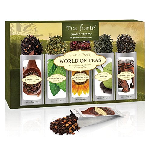 Tea Forté WORLD OF TEAS Single Steeps Loose Leaf Tea Sampler, 15 Single