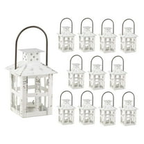 Deng rui Mini Decorative Lanterns - Set of 12 - Vintage Metal Lantern Candle Holders for Wedding Centerpiece, Home Decor and Party Favor (White)
