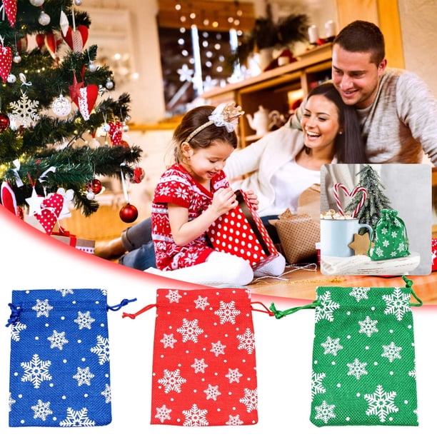 Bolso de regalo de copos de nieve navideños - Bolsas de lino de 14x10 cm para decoración navideña y detalles de fiesta
