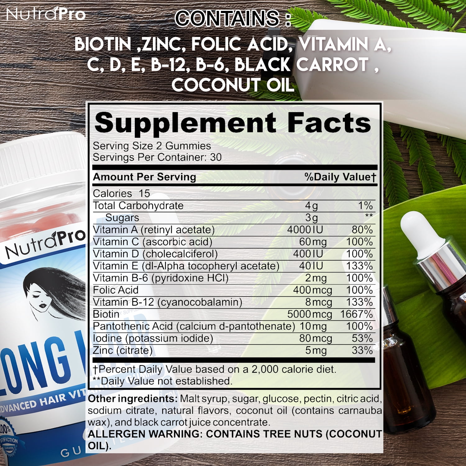 Long Hair Gummies – Anti-Hair Loss Supplement for Faster Hair Growth of Weak, Thinning Hair – Grow Long Thick Hair & with Biotin and 10 Hair Vitamins. (Twin Pack).