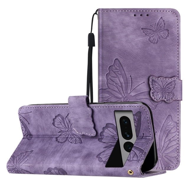 Compatible with Google Pixel 7 Pro Embossed Butterfly Case with Wallet and Kickstand Cover