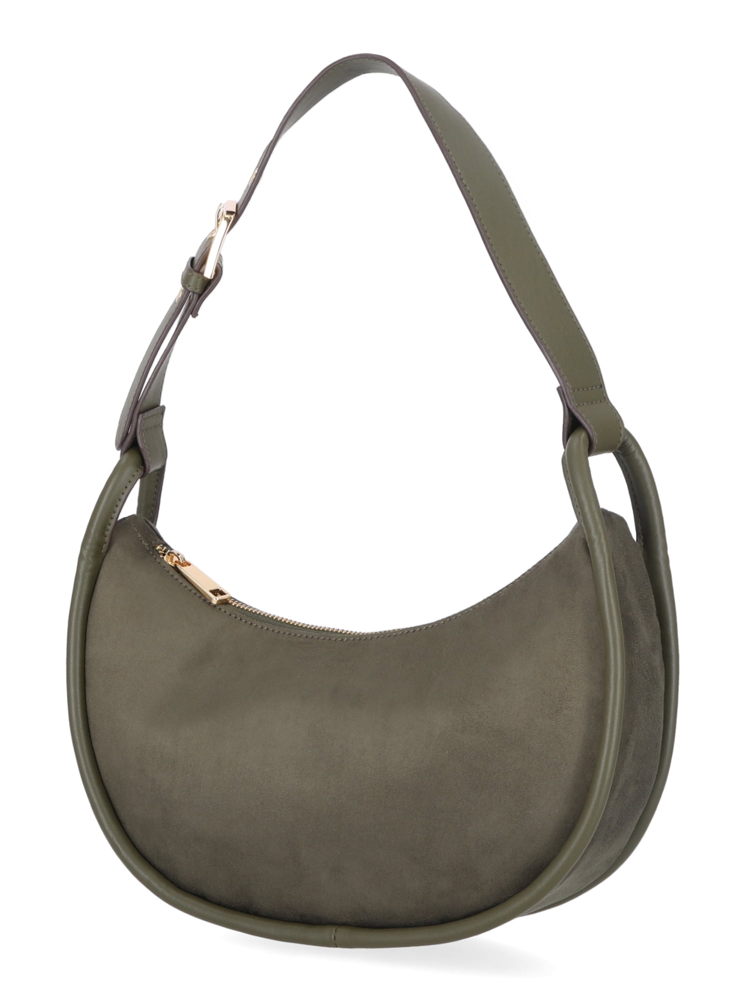 Time and Tru Women's Faux Leather Griffin Crescent Handbag, Black