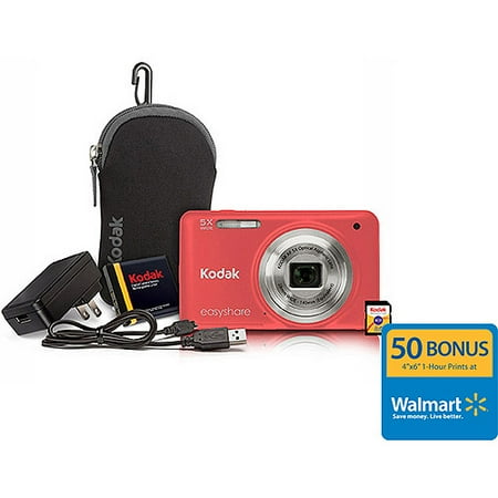 Kodak M5350 16MP Digital Camera Bundle w/ Optical 5x Zoom, 2.7" LCD Display and Kodak Share Button, Salmon