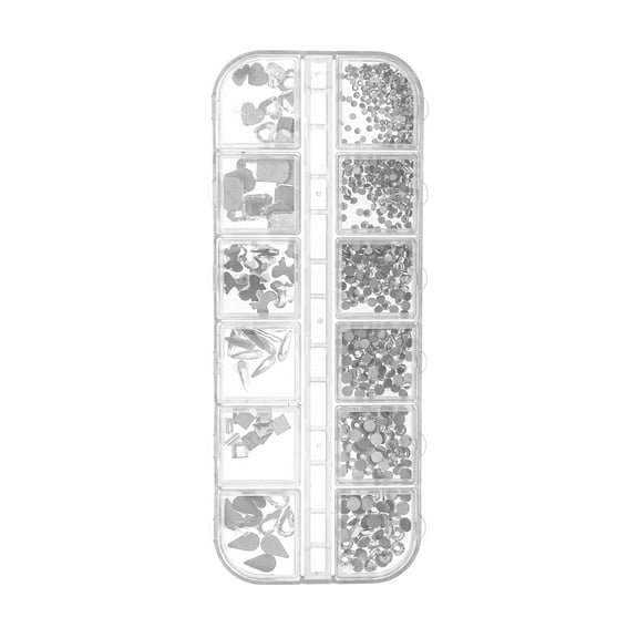 Unique Bargains 1 Set Colorful 12 Grids Rhinestone Nail Supplies Clear