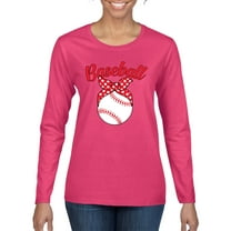 Wild Bobby, Cute Baseball Mom Ribbon Gift, Mother's Day, Women Graphic Long Sleeve T-Shirt, Fuschia, Small