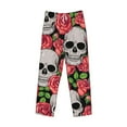 thumbnail image 6 of Uemuo Skull and Roses Pattern Men's Wide Leg Palazzo Lounge Pants with Pockets Light Weight Loose Comfy Casual Pajama Pants-Large, 6 of 9