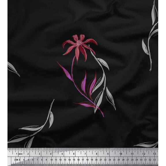Soimoi Cotton Duck Fabric Leaves & Wild Flower Print Fabric by the Yard 42 Inch Wide
