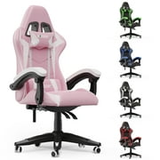 Bigzzia Gaming Chair Office Chair with Headrest and Lumbar Support, Height Adjustable, Reclining High Back Computer Chair, Pink