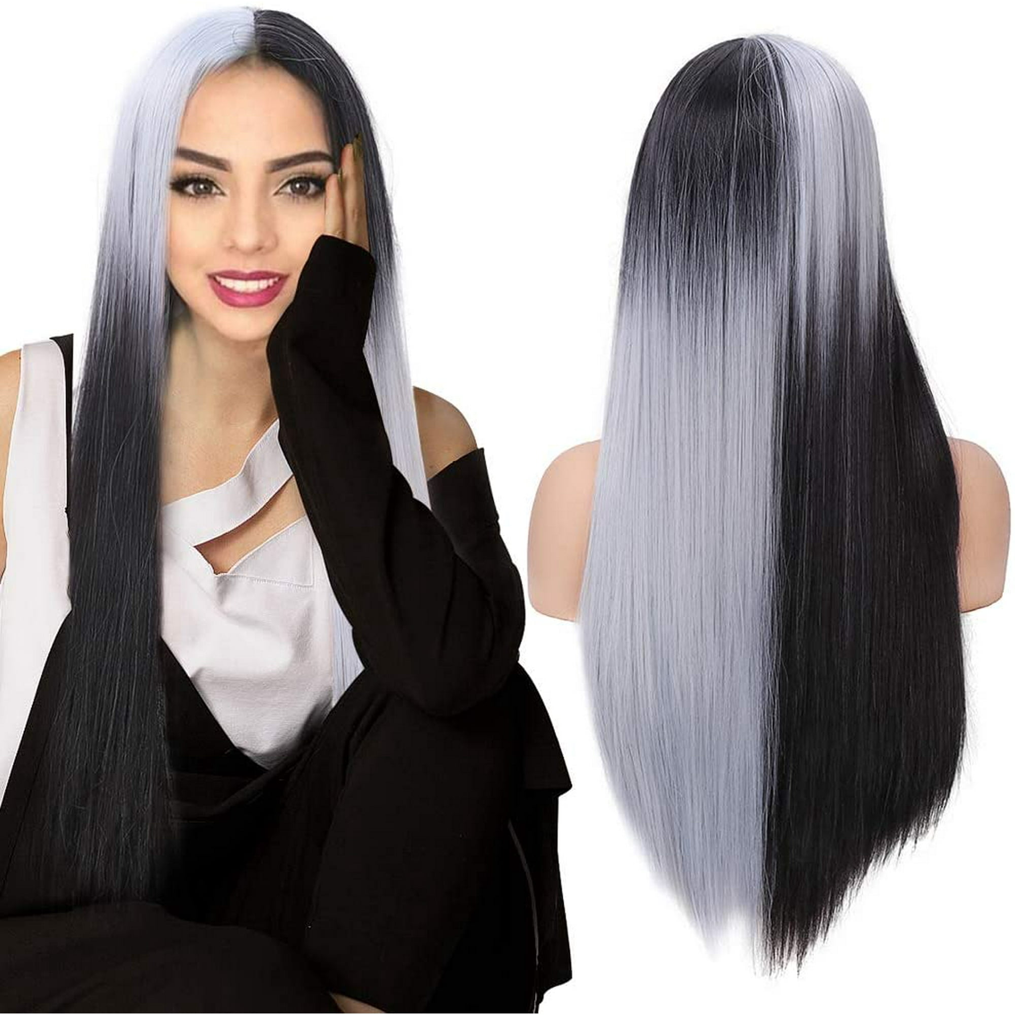 Long Straight Hair Wigs 24 Inches Fashion Omber Half White Half Black Wig Silky Synthetic Hair Wigs For Women Daily Cosplay Walmart Canada Long Straight Hair Wigs 24 Inches Fashion Omber Half White Half Black Wig Silky Synthetic Hair Wigs For Women Daily Cosplay Walmart Canada
